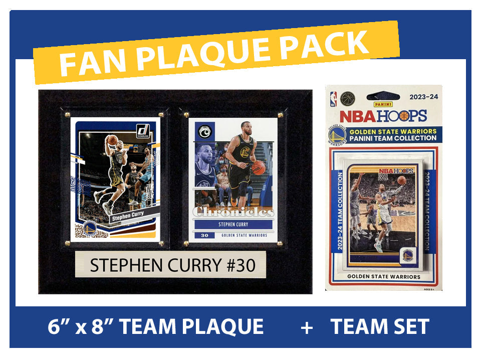 Golden State Warriors Fan Plaque Pack Steph Curry + 2023-24 HOOPS Team Set hand-collated team set