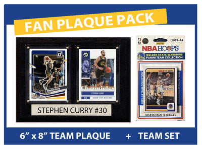 Golden State Warriors Fan Plaque Pack Steph Curry + 2023-24 HOOPS Team Set hand-collated team set
