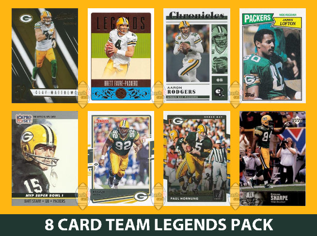Green Bay Packers 8 Card Legends Pack Donruss Topps Panini Favre Rodgers Bart Starr plaque