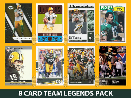 Green Bay Packers 8 Card Legends Pack Donruss Topps Panini Favre Rodgers Bart Starr plaque