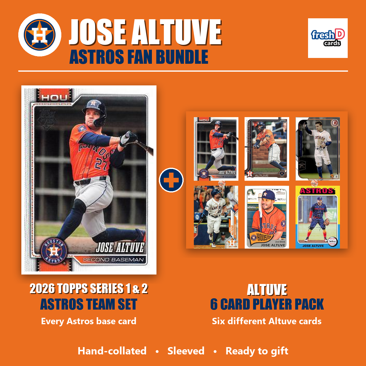 Jose Altuve Houston Astros Baseball Fan Bundle - 2026 Topps Series 1 & 2 Team Set + 6 Card Player Pack