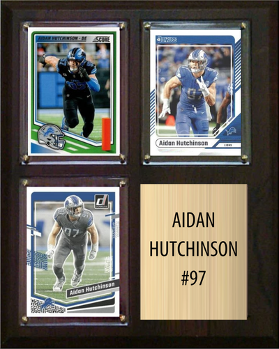 Aidan Hutchinson Detroit Lions football plaque with 3 trading cards and engraved nameplate, 8x10 fan cave display