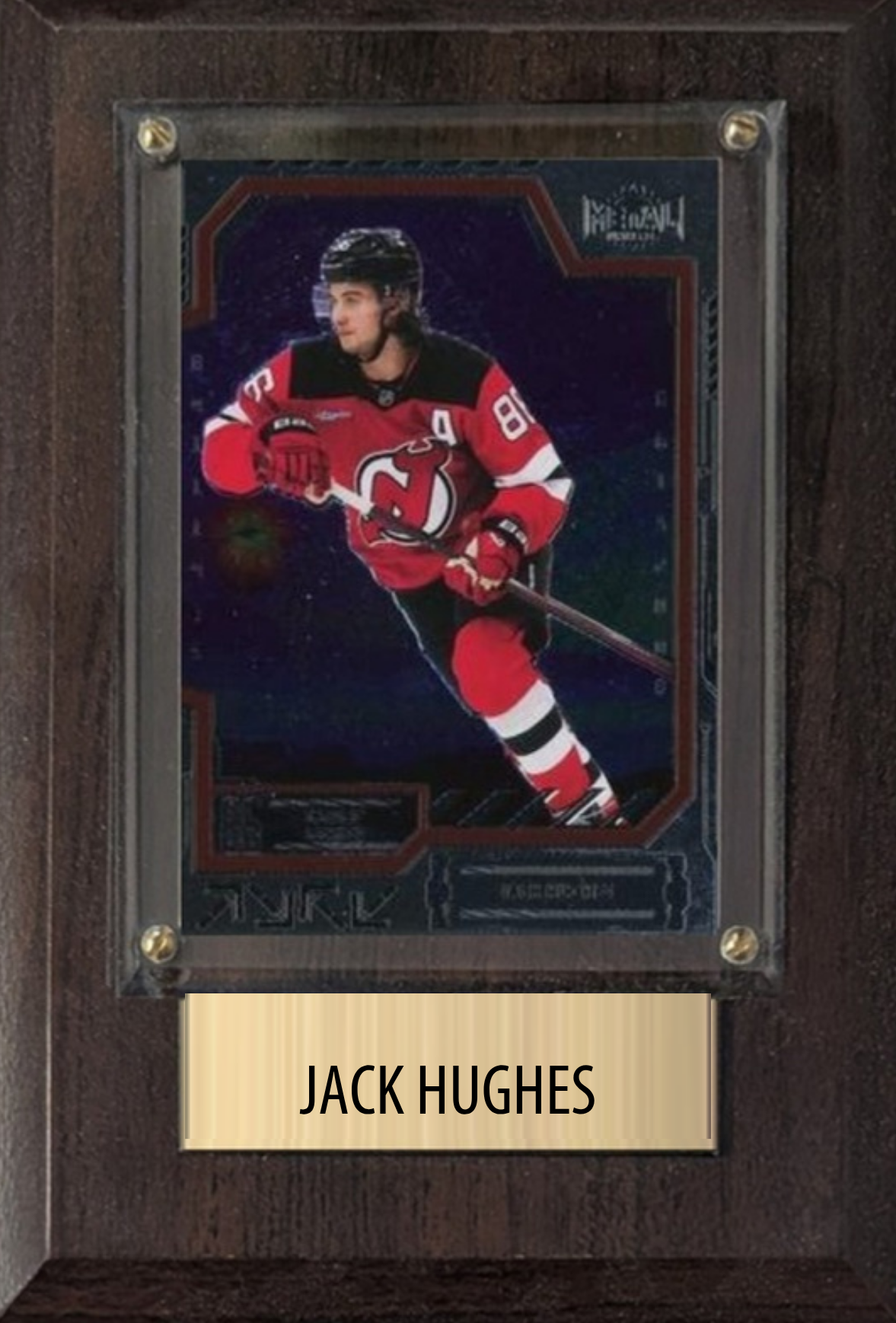 Jack Hughes New Jersey Devils hockey plaque with 1 trading card and engraved nameplate, 4x6 fan cave display