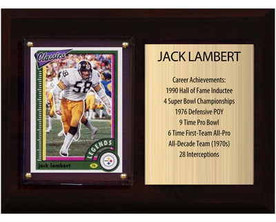 Jack Lambert Pittsburgh Steelers football stats plaque with 1 trading card and engraved nameplate, 6x8 fan cave display