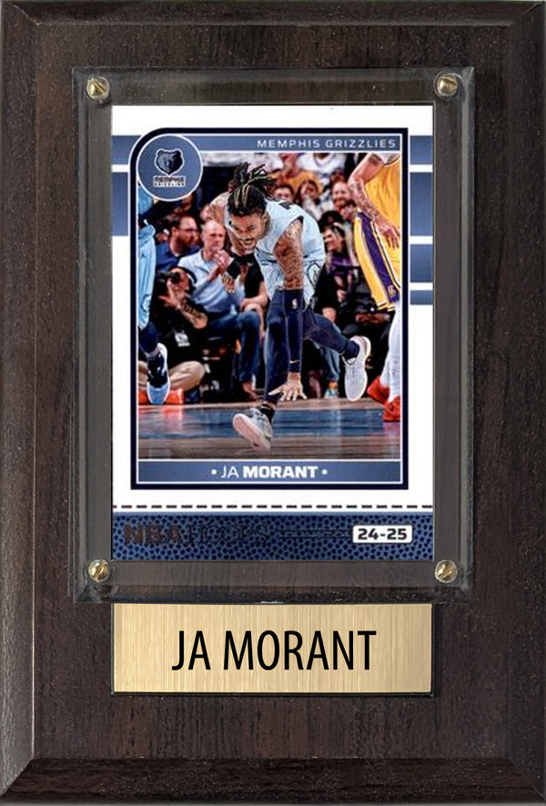 Ja Morant Memphis Grizzlies 2025 2024 Donruss Score Prizm Topps 4x6 Gift basketball plaque with 1 trading card and engraved nameplate, 4x6 fan cave display