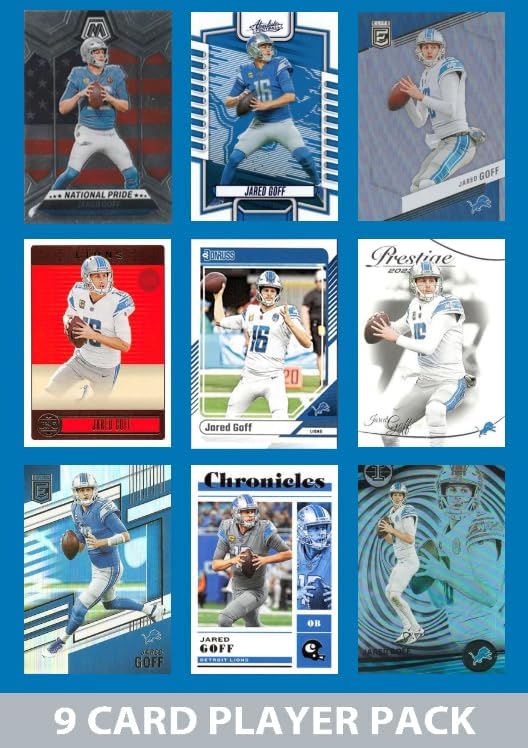 Jared Goff 9 Card Player Pack 2023  2024 2025 Donruss Panini Score Detroit Lions plaque