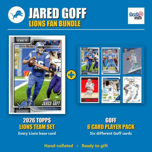 Jared Goff Detroit Lions Football Fan Bundle - 2026 Topps Team Set + 6 Card Player Pack