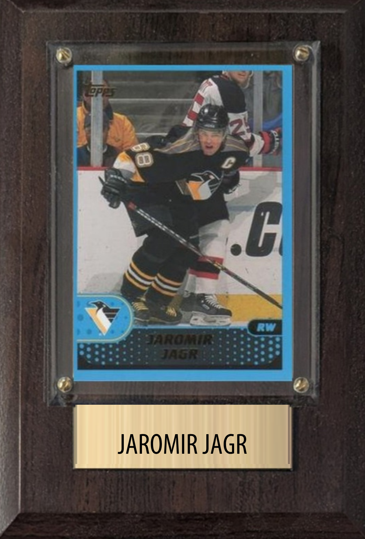 Jaromir Jagr Pittsburgh Penguins HOF hockey plaque with 1 trading card and engraved nameplate, 4x6 fan cave display