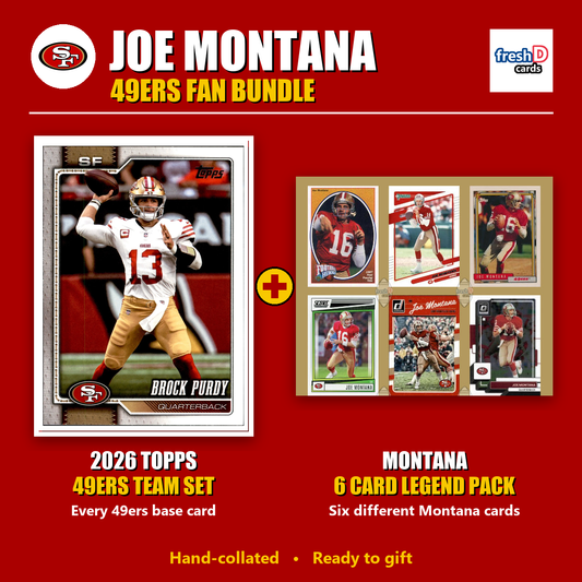 Joe Montana San Francisco 49ers Football Fan Bundle - 2026 Topps Team Set + 6 Card Legend Pack