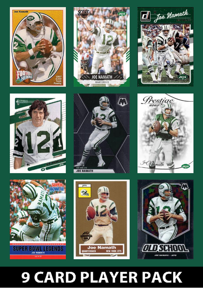 Joe Namath 9 Card Legend Pack Donruss Topps 2023 2024 2025 Panini Score New York Jets plaque