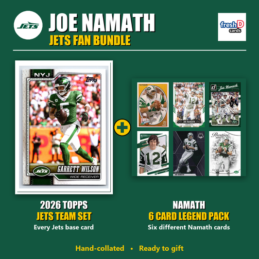 Joe Namath New York Jets Football Fan Bundle - 2026 Topps Team Set + 6 Card Legend Pack