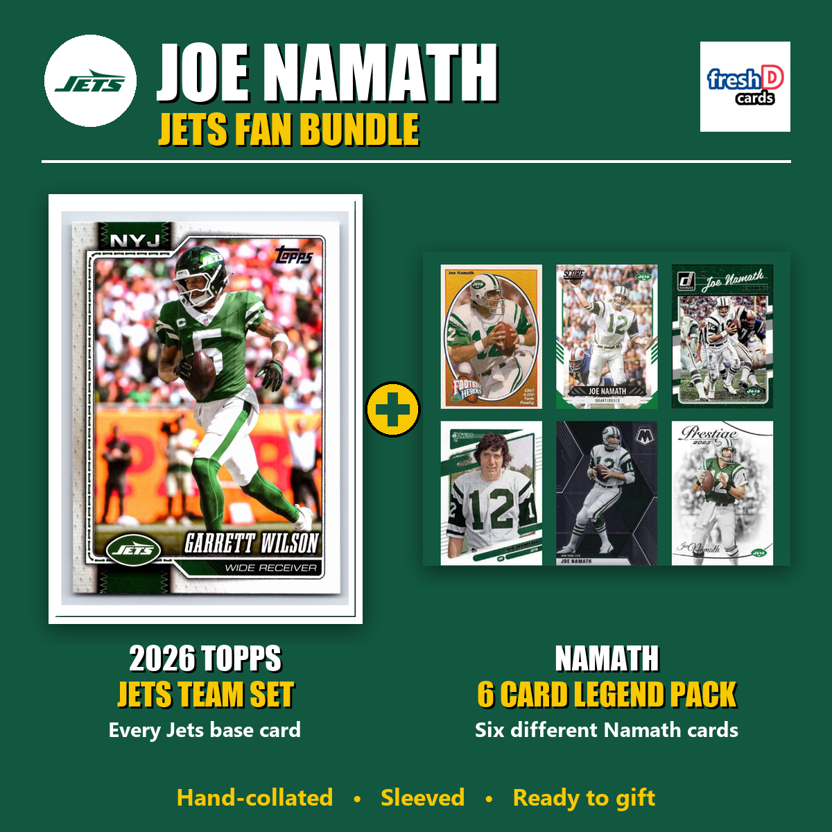 Joe Namath New York Jets Football Fan Bundle - 2026 Topps Team Set + 6 Card Legend Pack