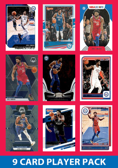 Joel Embiid 9 Card Player Pack 2023-24 Hoops Donruss Panini Philadelphia 76ers plaque