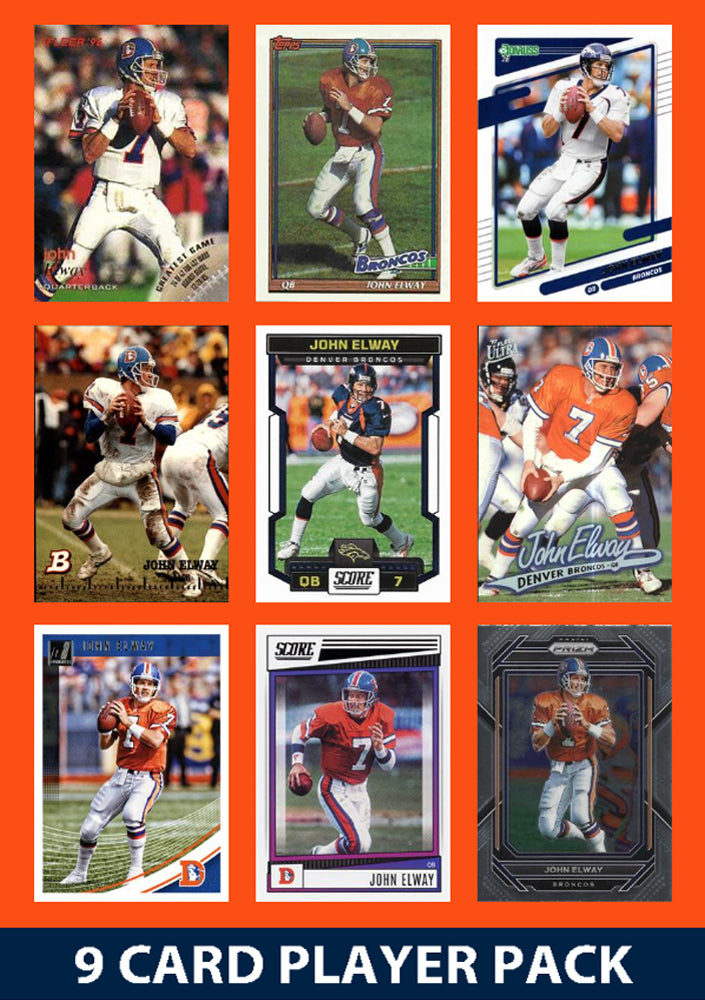 John Elway 9 Card Legend Pack  2024 2025 Donruss Topps Panini Score Denver Broncos plaque