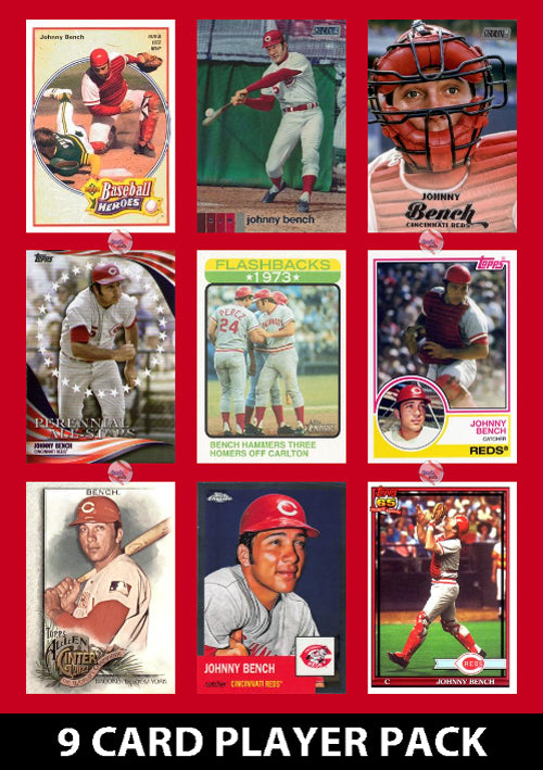 Johnny Bench Cincinnati Reds 9 Card Legend Pack Topps Bowman 2025 2024 2023 plaque