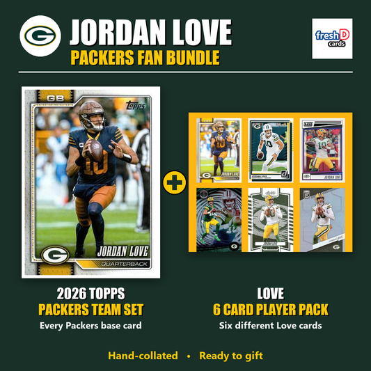 Jordan Love Green Bay Packers Football Fan Bundle - 2026 Topps Team Set + 6 Card Player Pack