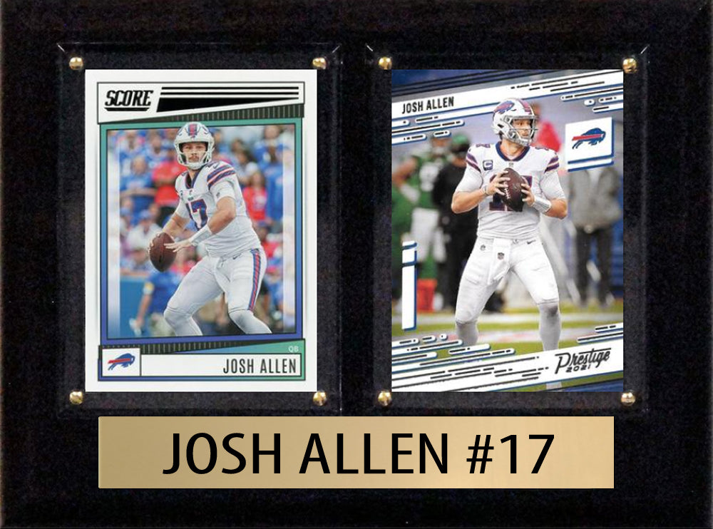 Josh Allen Score Donruss 2025 2024  2 Card 6" x 8" football plaque with 2 trading cards and engraved nameplate, 6x8 fan cave display