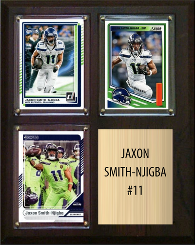 Jaxon Smith-Njigba Seattle Seahawks football plaque with 3 trading cards and engraved nameplate, 8x10 fan cave display