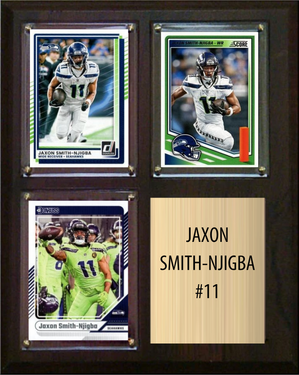 Jaxon Smith-Njigba Seattle Seahawks football plaque with 3 trading cards and engraved nameplate, 8x10 fan cave display