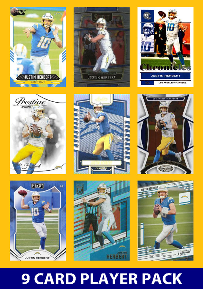 Justin Herbert 9 Card Player Pack 2023 2024 2025  Donruss Panini Score LA Chargers plaque