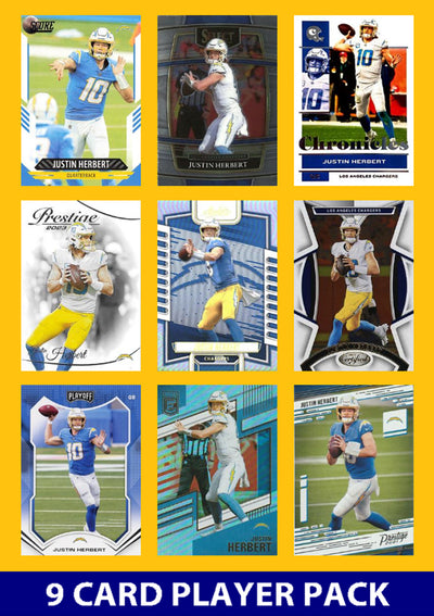 Justin Herbert 9 Card Player Pack 2023 2024 2025  Donruss Panini Score LA Chargers plaque