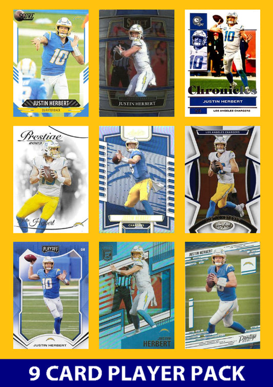 Justin Herbert 9 Card Player Pack 2023 2024 2025  Donruss Panini Score LA Chargers plaque