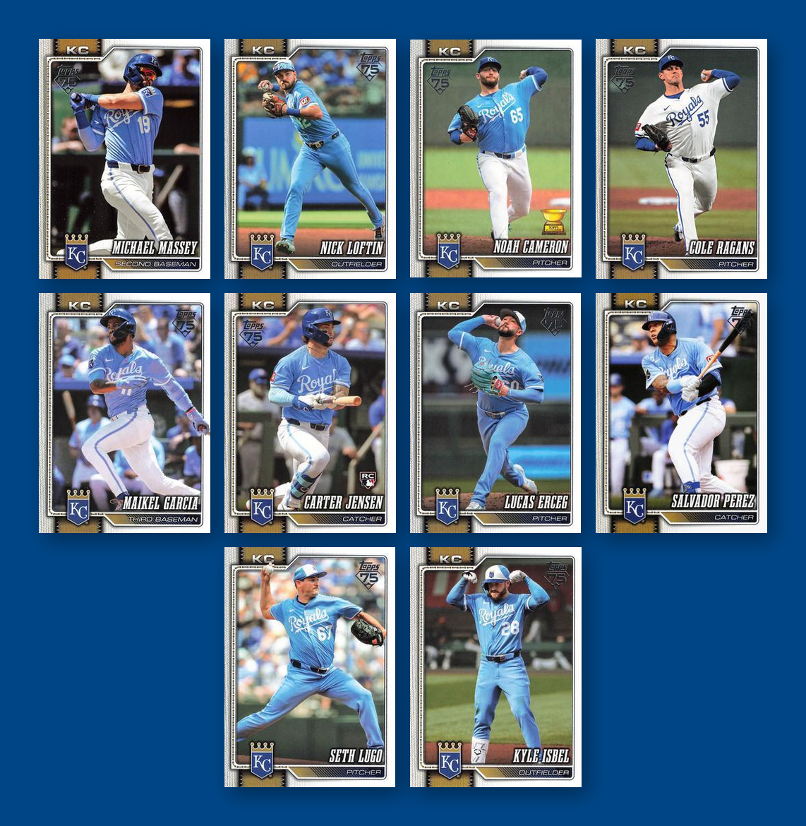 2026 Topps Series 1 & 2 Baseball Team Set 22 Cards Kansas City Royals Witt Perez