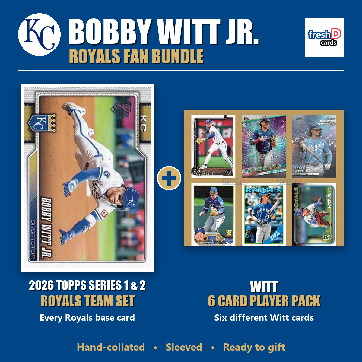 Bobby Witt Jr. Kansas City Royals Baseball Fan Bundle - 2026 Topps Series 1 & 2 Team Set + 6 Card Player Pack