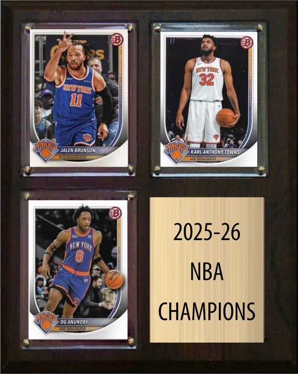 New York Knicks 2025-26 NBA Champions Fan Gift Plaque 8x10 3 Cards