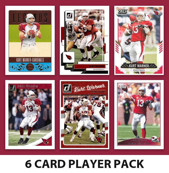 Kurt Warner 6 Card Football Legend Pack 2023 2022 2021 Donruss Score Topps Arizona Cardinals