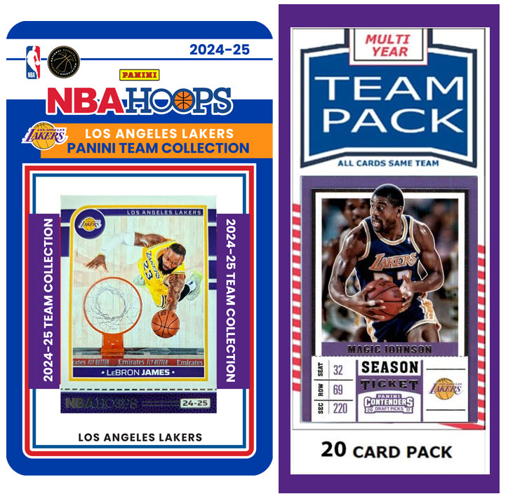 LA Lakers Multiyear Pack 20 Cards Magic Johnson + 2024-25 HOOPS Team Set Lebron James plaque