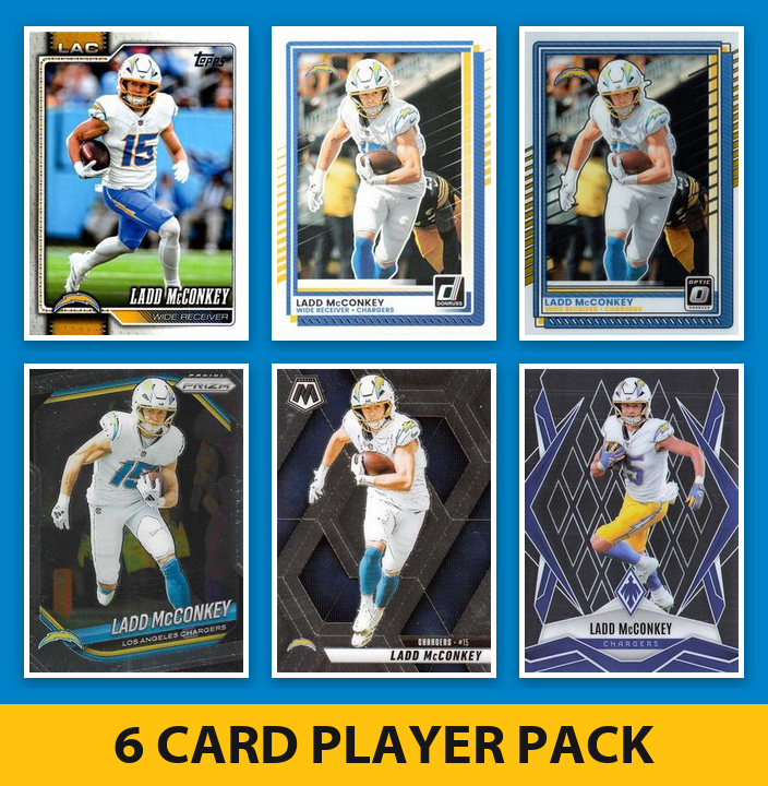 Ladd McConkey 6 Card Football Player Pack 2026 2025 Topps Donruss Prizm Los Angeles Chargers