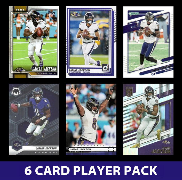 Lamar Jackson 6 Card Player Pack 2023  2024 2025 Donruss Panini Score Baltimore Ravens