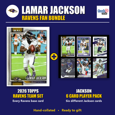 Lamar Jackson Baltimore Ravens Football Fan Bundle - 2026 Topps Team Set + 6 Card Player Pack