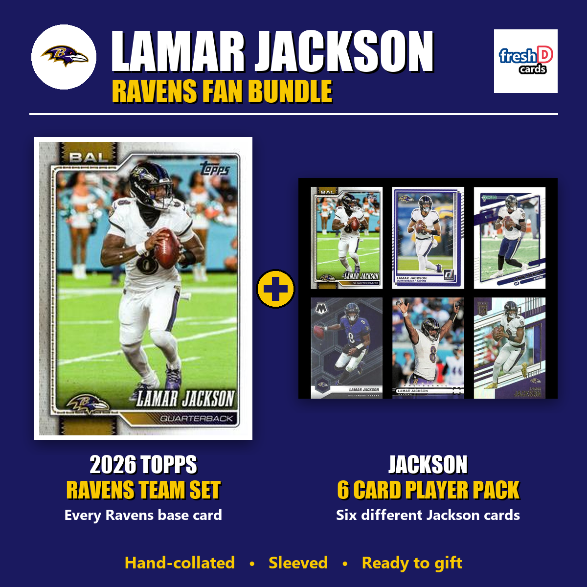 Lamar Jackson Baltimore Ravens Football Fan Bundle - 2026 Topps Team Set + 6 Card Player Pack