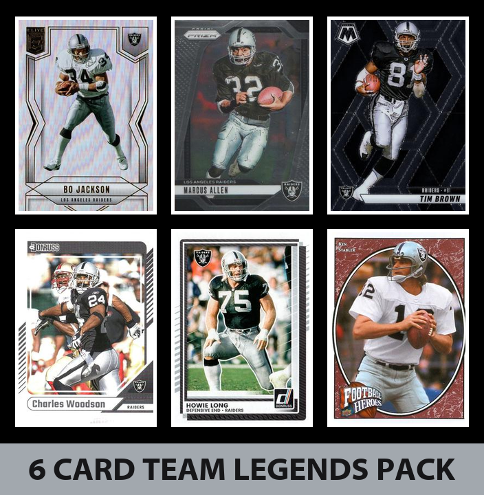 Las Vegas Raiders 6 Card Legends Pack Donruss Topps Panini Bo Jackson Stabler
