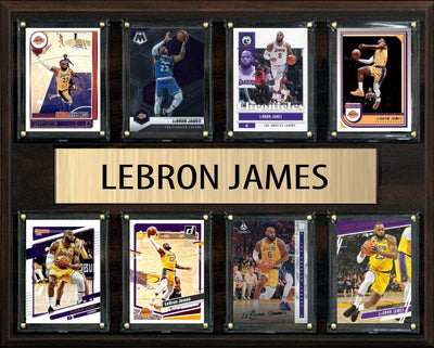LeBron James #23 8 Card basketball plaque with 8 trading cards and engraved nameplate, 12x15 fan cave display