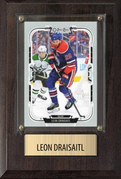 Leon Draisaitl Edmonton Oilers hockey plaque with 1 trading card and engraved nameplate, 4x6 fan cave display