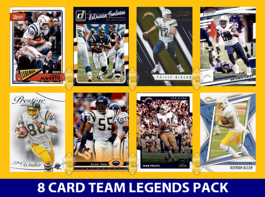 Los Angeles Chargers 8 Card Legends Pack Donruss Topps Panini Fouts Tomlinson plaque