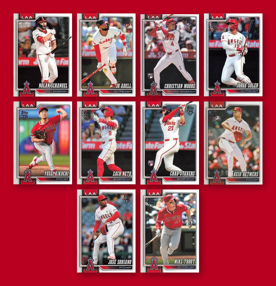 2026 Topps Series 1 & 2 Baseball Team Set 24 Cards Los Angeles Angels Trout Neto