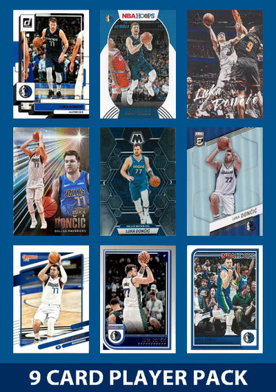 Luka Doncic 9 Card Player Pack 2023-24 Hoops Donruss Panini Dallas Mavericks plaque
