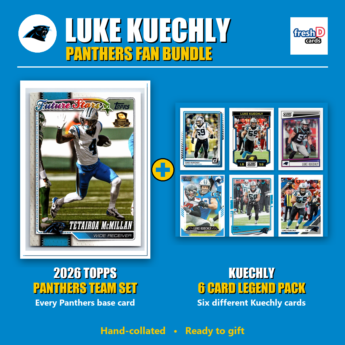 Luke Kuechly Carolina Panthers Football Fan Bundle - 2026 Topps Team Set + 6 Card Legend Pack