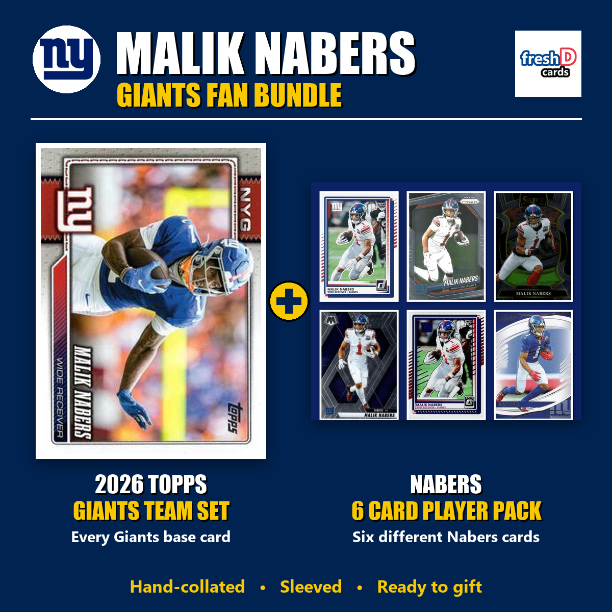 Malik Nabers New York Giants Football Fan Bundle - 2026 Topps Team Set + 6 Card Player Pack