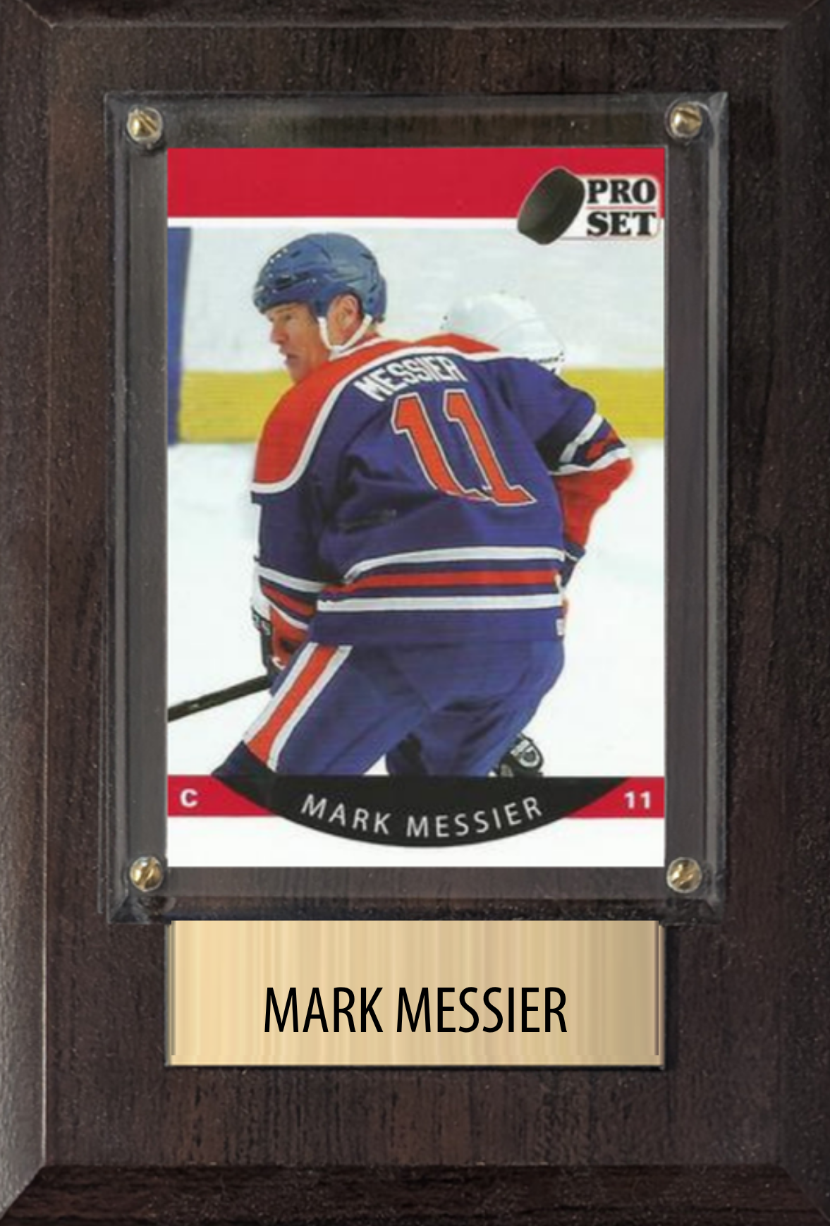 Mark Messier Edmonton Oilers HOF hockey plaque with 1 trading card and engraved nameplate, 4x6 fan cave display