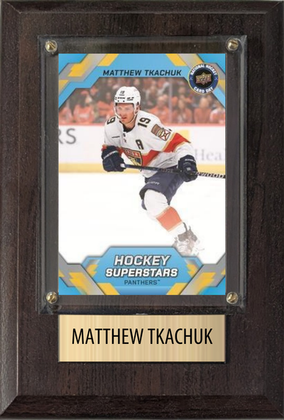 Matthew Tkachuk Florida Panthers hockey plaque with 1 trading card and engraved nameplate, 4x6 fan cave display
