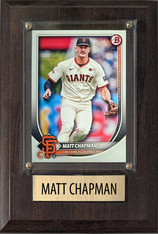 Matt Chapman San Francisco Giants 2025 2024 Topps Bowman 4x6 Gift baseball plaque with 1 trading card and engraved nameplate, 4x6 fan cave display