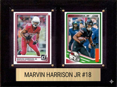 Marvin Harrison Jr Arizona Cardinals football plaque with 2 trading cards and engraved nameplate, 6x8 fan cave display