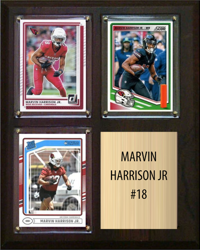 Marvin Harrison Jr Arizona Cardinals football plaque with 3 trading cards and engraved nameplate, 8x10 fan cave display