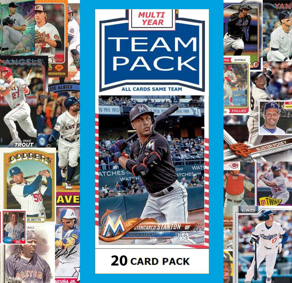 20 Card Multiyear Team Pack Miami Marlins Giancarlo Stanton 2024 2023 2025 Topps Stadium Club Archives Chrome Heritage Bowman