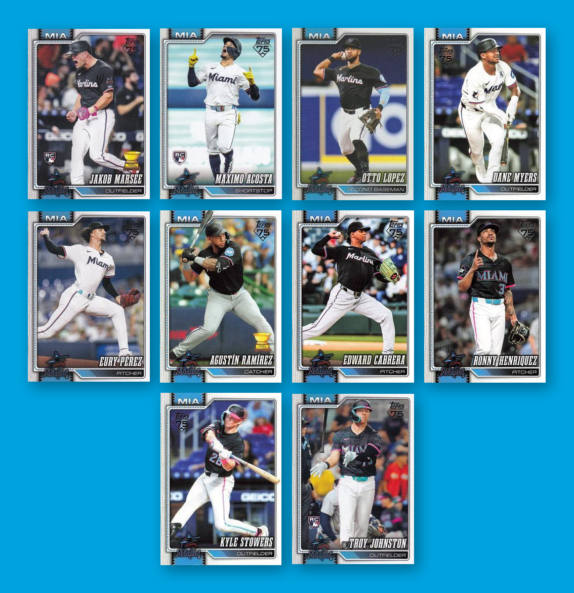 2026 Topps Series 1 & 2 Baseball Team Set 20 Cards Miami Marlins Alcantara Stowers